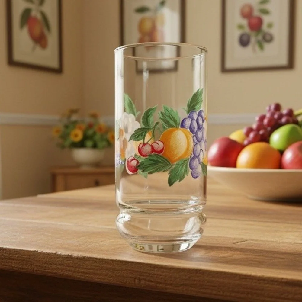 Oneida‎ Orchard 16oz Glass Tumbler, Vintage Fruit Themed Glassware, Drinkware